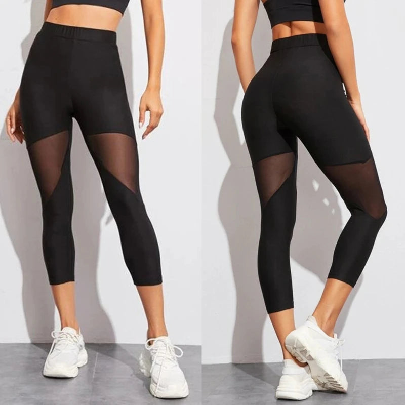 Mesh Patchwork Capri Leggings for Women