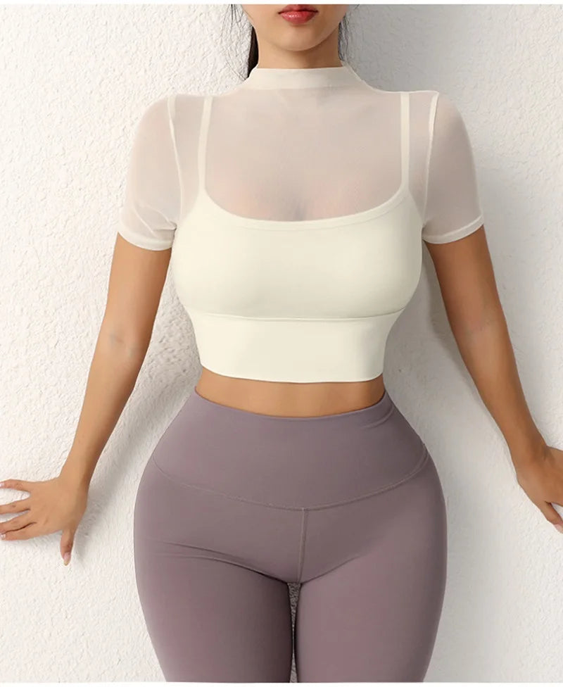 Yoga Gym T Shirt Crop Top with Bra Pads