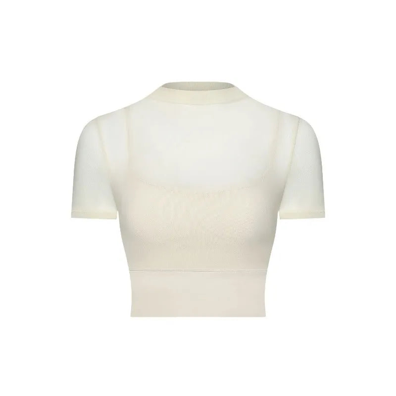Mesh Sports Bra with Sleeves and Pads