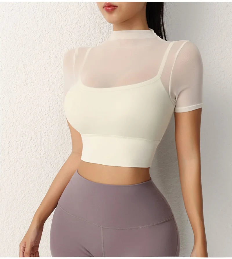 Yoga Gym T Shirt Crop Top with Bra Pads