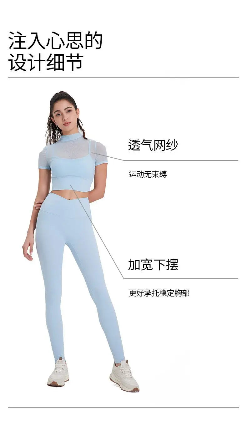 Mesh Sports Bra with Sleeves and Pads