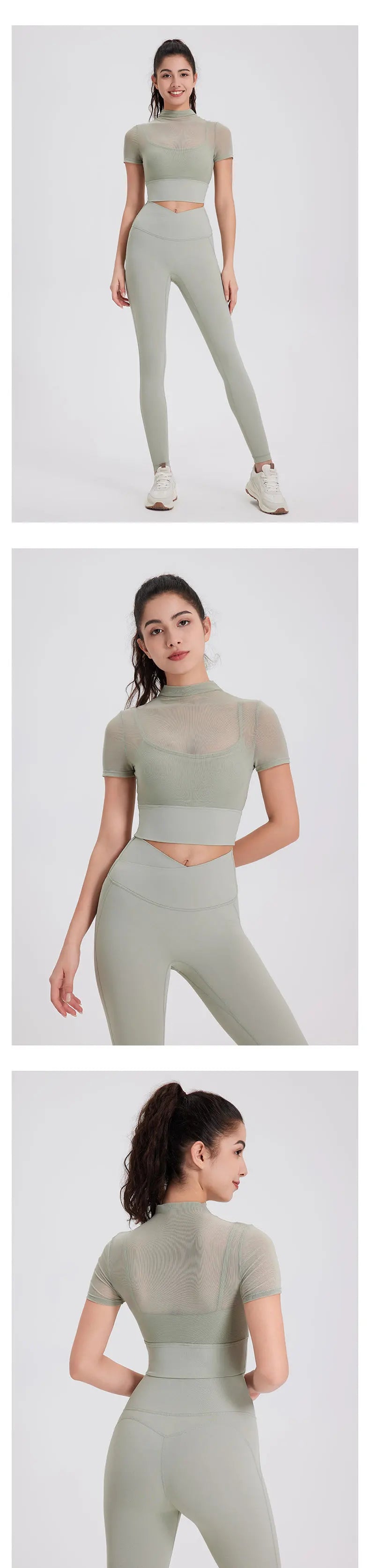 Mesh Sports Bra with Sleeves and Pads
