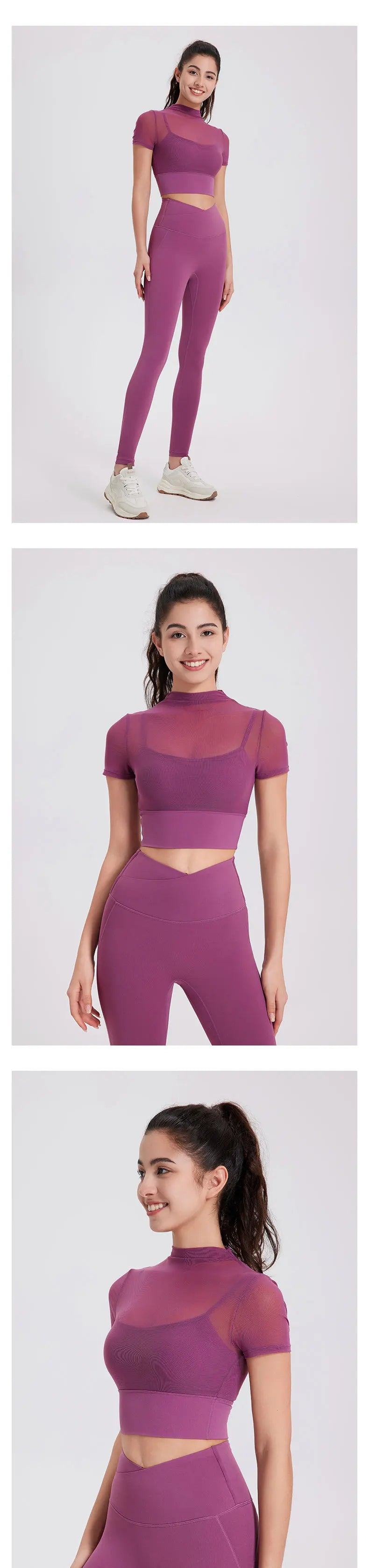 Mesh Sports Bra with Sleeves and Pads