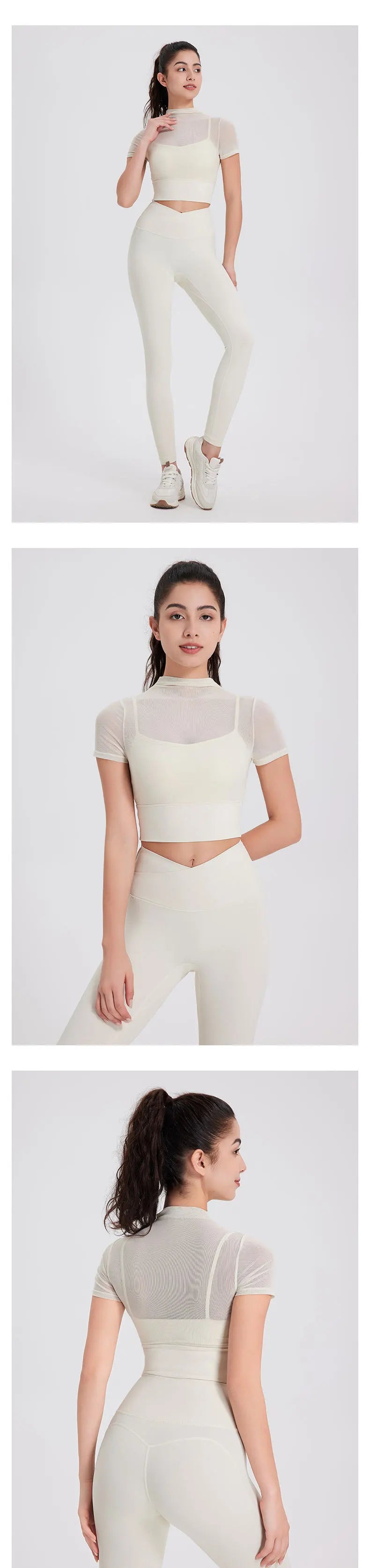 Mesh Sports Bra with Sleeves and Pads