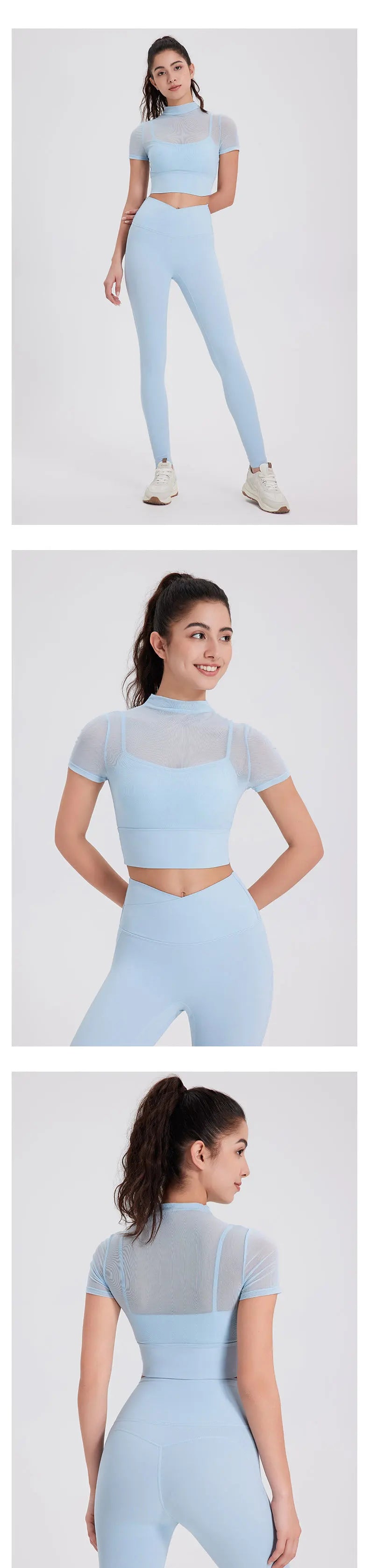 Mesh Sports Bra with Sleeves and Pads