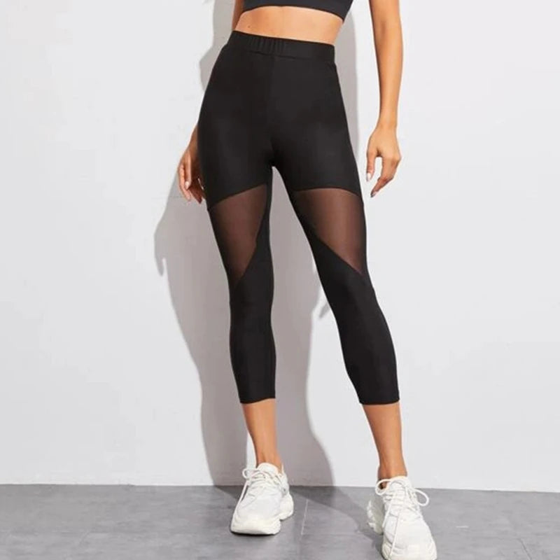 Mesh Patchwork Capri Leggings for Women