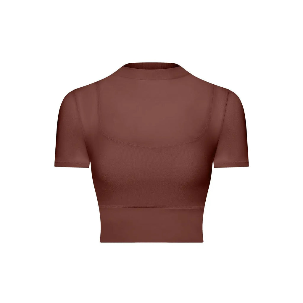 Yoga Gym T Shirt Crop Top with Bra Pads