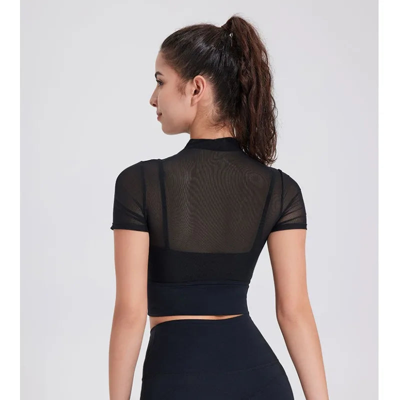 Mesh Sports Bra with Sleeves and Pads