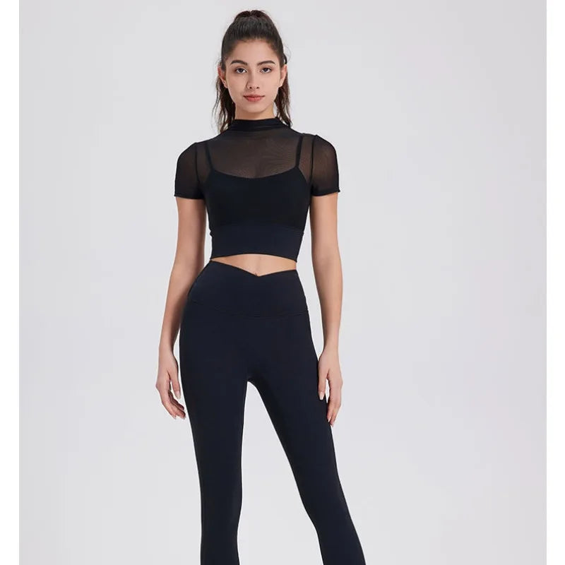 Mesh Sports Bra with Sleeves and Pads